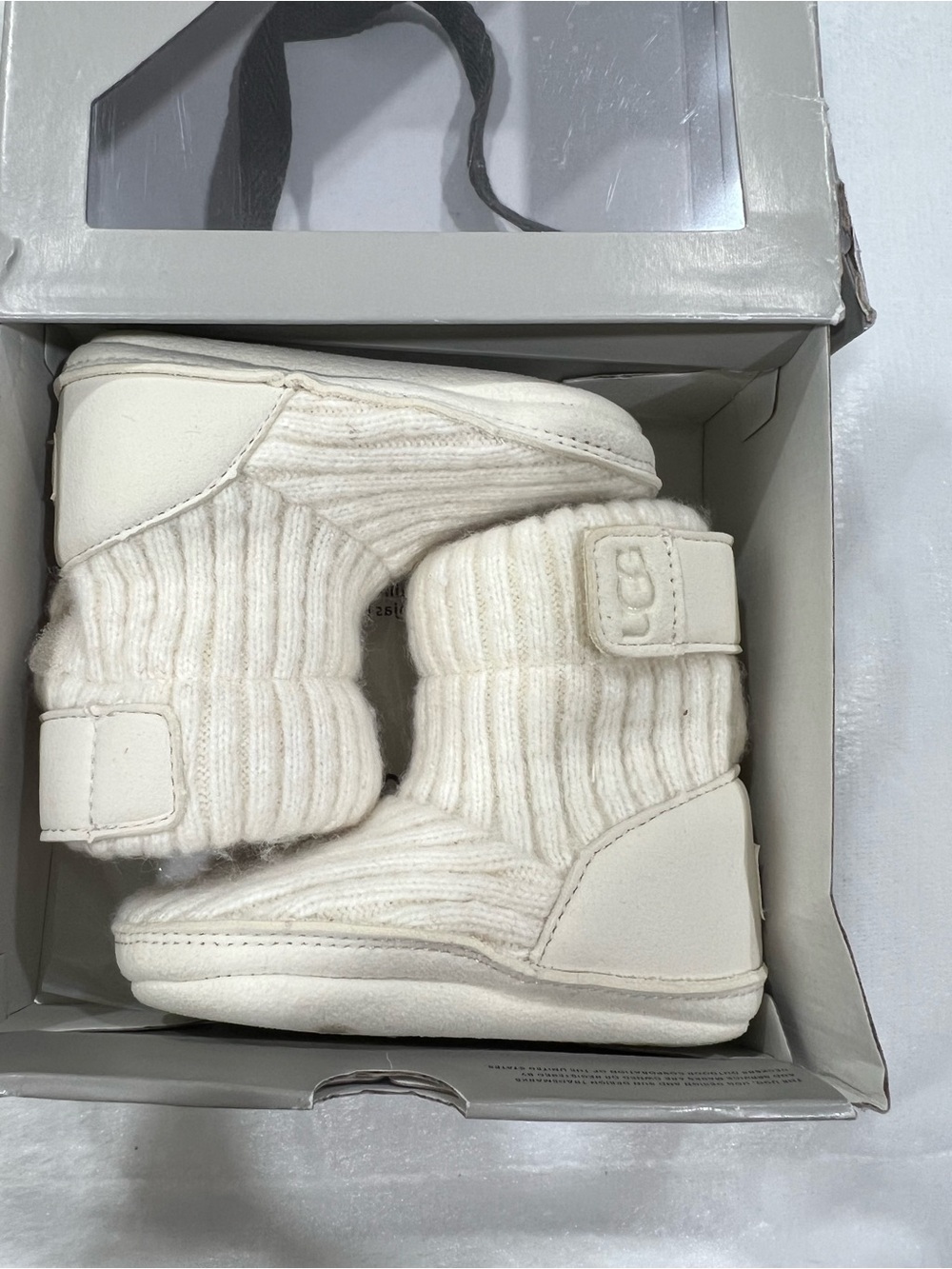 UGG Kids Off-White Knit Booties with Hook-and-Loop Strap